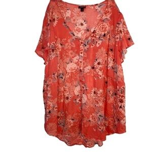 Torrid Challis Button Front Coral Floral Top 3 3X